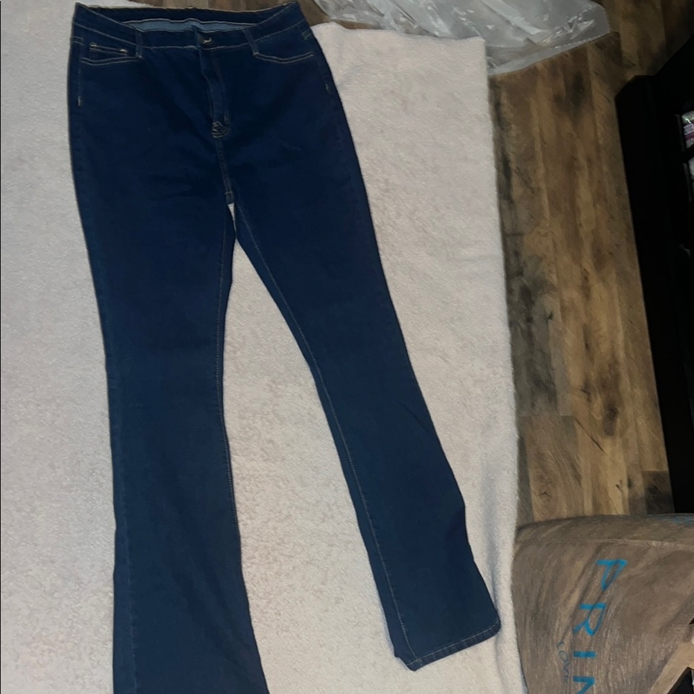 Blue Flare Wide Leg Jeans Classic Style